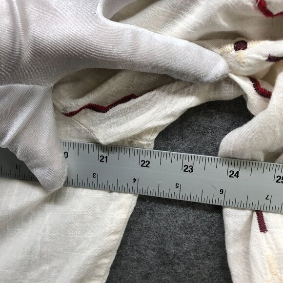 Zara Embroidered Blouse Womens XS Ivory Red Long Sleeve Boho Split Neck - Picture 7 of 8